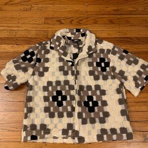 Fashion Nova Beige and Brown Casual Button Down Shirt
